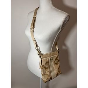 Coach Medium Signature Monogram White Cream Crossbody Bag Purse
